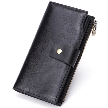 

New Genuine Leather Men Wallet Clutch Business Cell Phone Bag Organizer Card Golder Long Zipper Coin Purse Brand Male Money Bag
