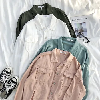 

Mooirue Vintage Women Pink Denim Jacket Long Sleeve Casual Front Pocket Boyfriend Coat