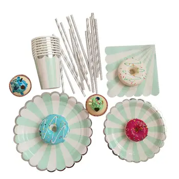 

Candy Color Stripe Paper Plate Cup Napkin Straw Dishes for Birthday Baby Shower Bridal Shower Party Wedding Decoration Tableware