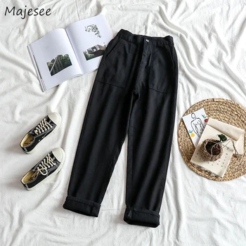 

Black Jeans Women Loose Denim Harajuku BF Student Simple Korean Style Ankle-length All-match Casual Streetwear Vintage Fashion