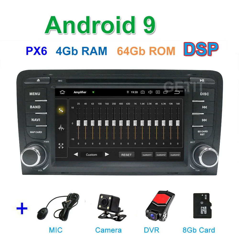 DSP PX6 CAM DVR SD DSP 64G PX6 Android 9,0 автомобильный DVD видео стерео плеер gps навигация для Audi A3 8P 2003-2012 S3 2006-2012 RS3 Sportback 2011 - Цвет: DSP PX6 CAM DVR SD
