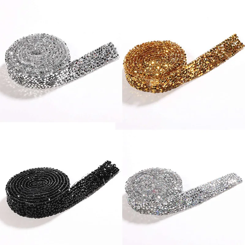 

1 Yard Sewing Trim Crystal Motif Strass Hot Fix Rhinestone Tape Applicator Ribbon with Rhinestones Iron on Appliques for Dresses