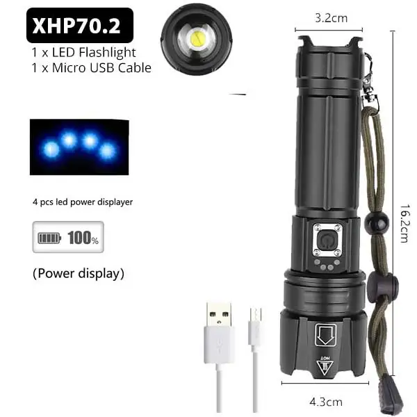 

8000 LM Bright Zoomable P90.2 LED Rechargeable Flashlight Torch Tactical Light 2x18650 26650 Battery