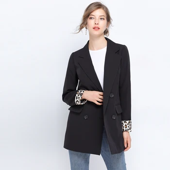 

2019 Notched Collar Elegant Leopard plus size blazer for women Work Office wear jackets Ladies Outerwear Cotton Female Coats 012