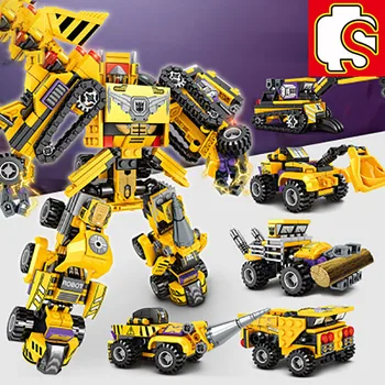 

SEMBO Block 6 in 1 Transformation Robot Car Heavy shield defender Excavator child assembled toy building blocks diy toys gifts