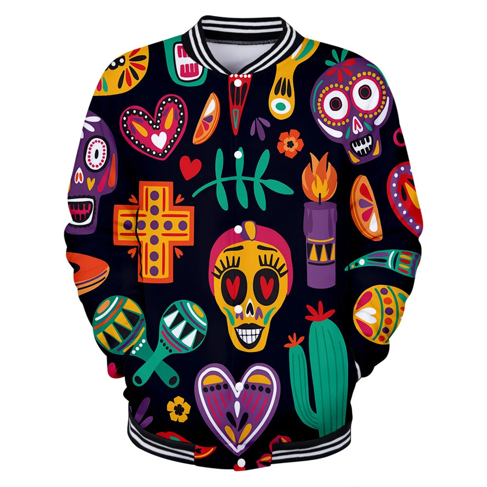 Day of The Dead Sugar Skull 3D Baseball Jacket Men Bomber Jacket Outerwear Streetwear Hip Hop Baseball Uniform Casual Sportswear 4