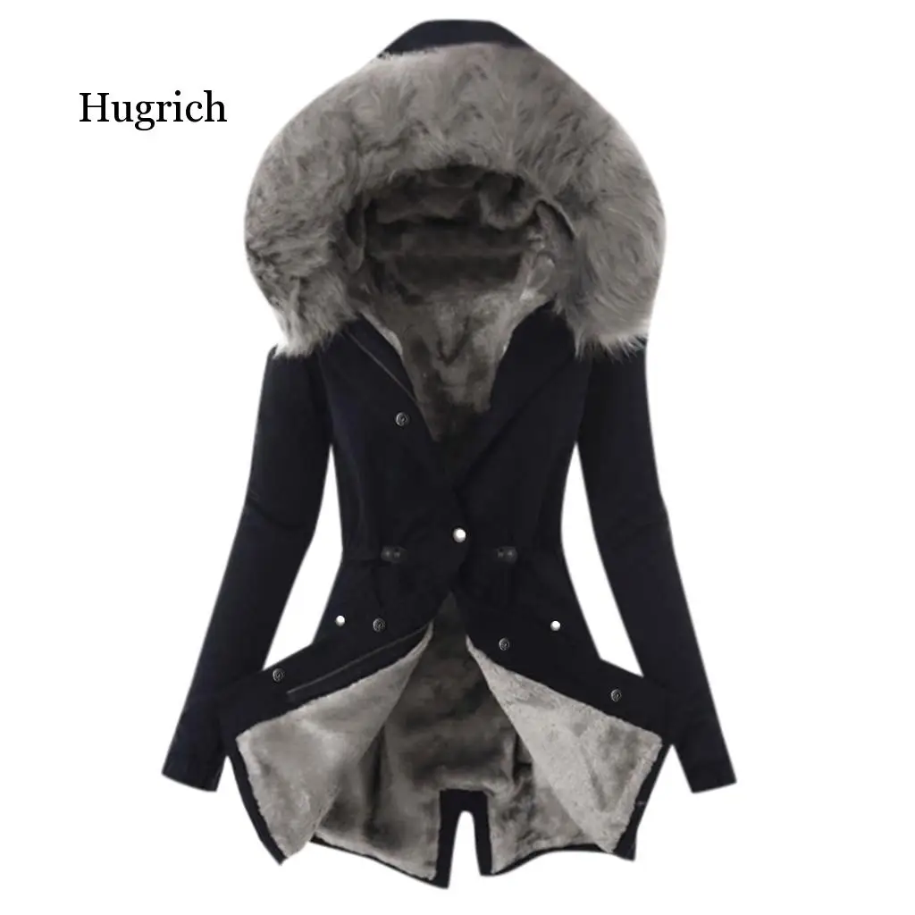 Fashion Parka Coat Women Plush Long Sleeve Thick Warmth Clothing 2020 Autumn Winter New Fur Collar Ladies Hooded Cotton Jacket
