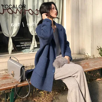 

Yocalor Casual Loose Front-button Women Woolen Coat Thick Female Blend Coat Turn-down Collar Full Sleeve Winter Coat Outwear
