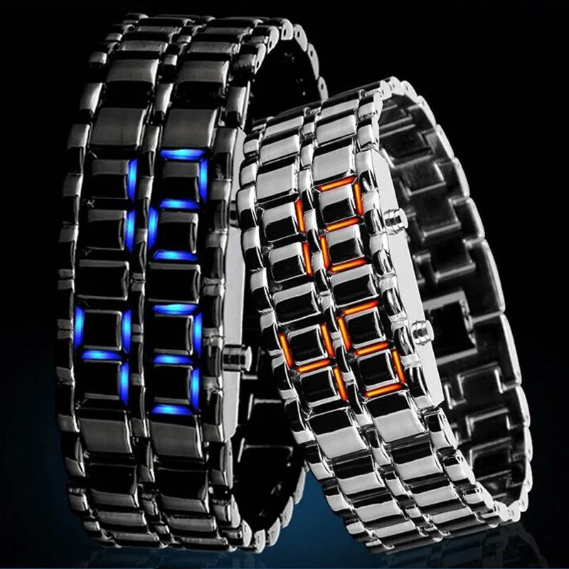 Lava Iron Samurai Men's Watch Luxury Stainless Steel Band LED Watches Date Hour Punk Bracelet Sport Wristwatches reloj hombre
