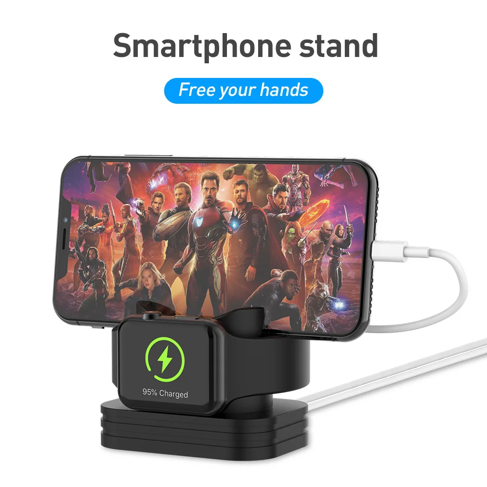 Держатель для телефона 2 в 1 AirPods Подставка зарядки Apple Watch мягкий силиконовый