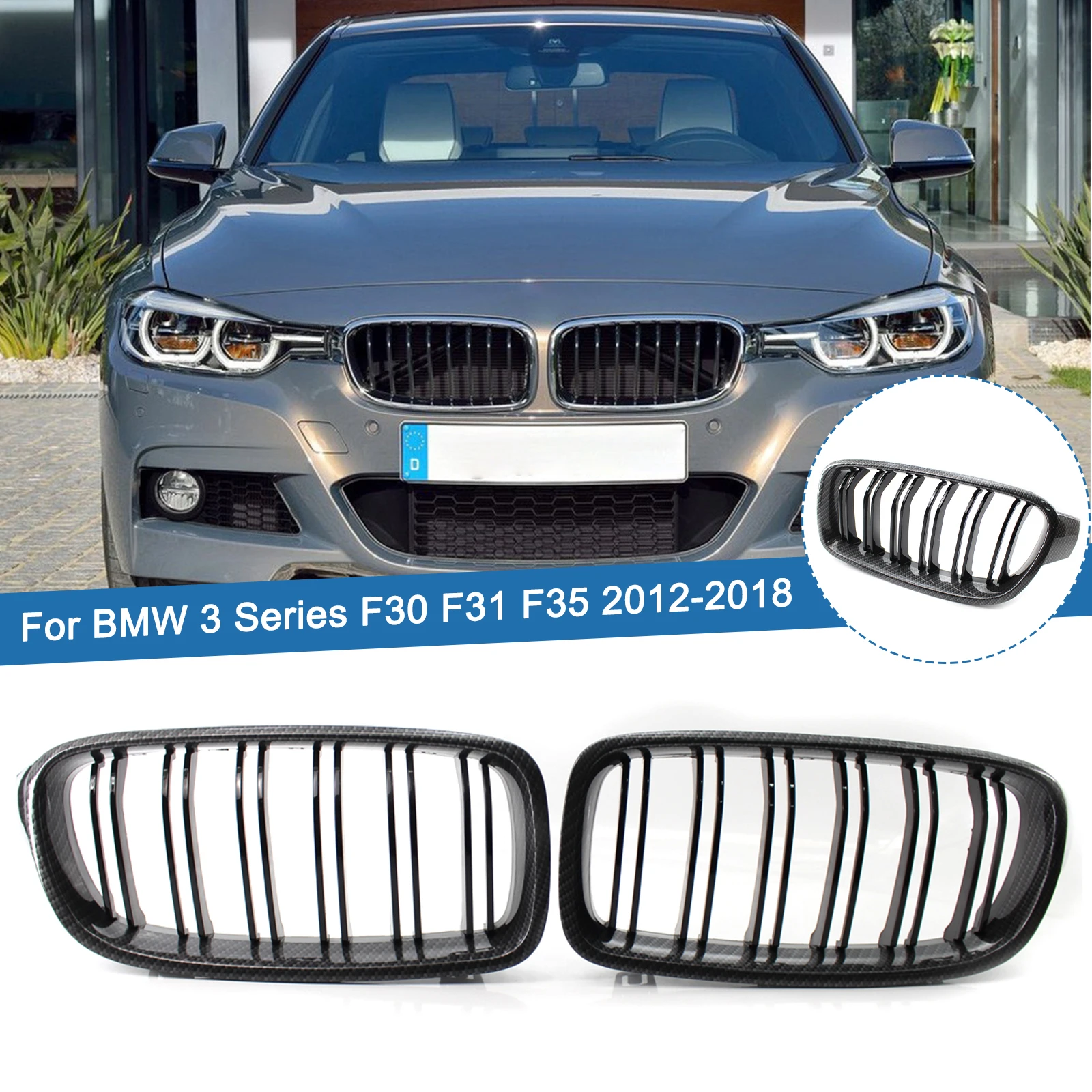 

1 Pair Carbon Black Look Car Front Bumper Kidney Grille Replacement Sport Racing Grilles For BMW 3-Series F30 F31 F35 2012-2018