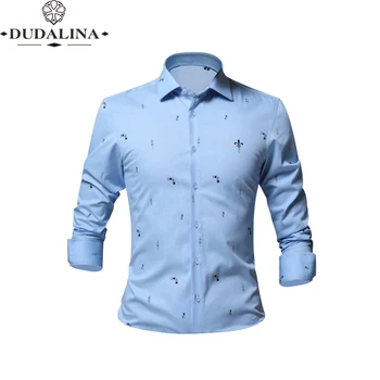 

Print Letter Fashion Blusa Camisa Social Masculina Dudalina Long Sleeve Slim Fit Shirt Men Floral Clothes Pullover White Male
