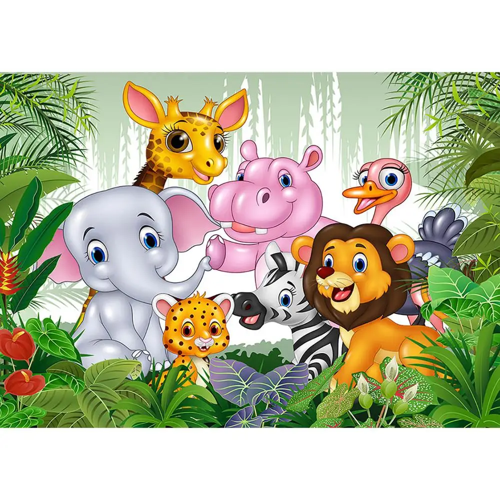 Jungle Cartoon Animals Photographic Backdrop Custom Backgrounds For Baby  Shower Children Birthday Party Photoshoot Fond Photo - Backgrounds -  AliExpress