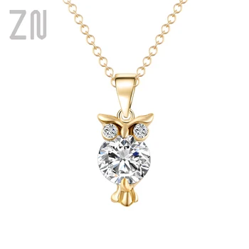 

ZN New Fashion Zircon Pendants Owl Necklace For Women Crystal Heart Gold Long Necklaces Fashion Jewelry Gift