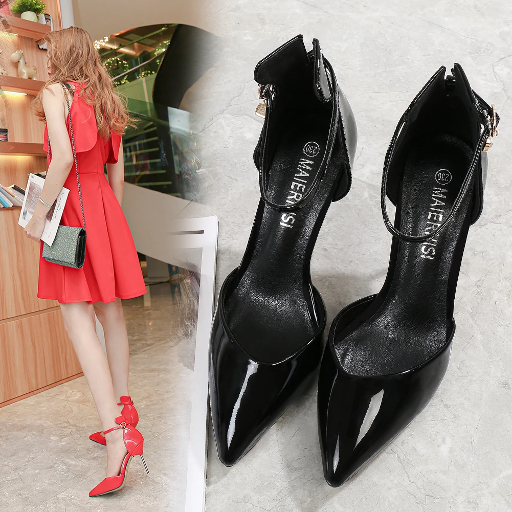 

Linglewei New Spring and summer women's Super high heels Fashion Pointed Toe Thin Heels Buckle Strap Shallow shoes