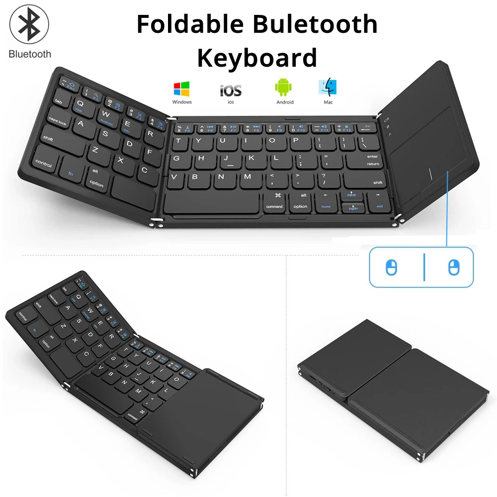 Yelwong Mini Teclado Dobrável Portátil Touchpad Bluetooth 3.0 Teclado ...