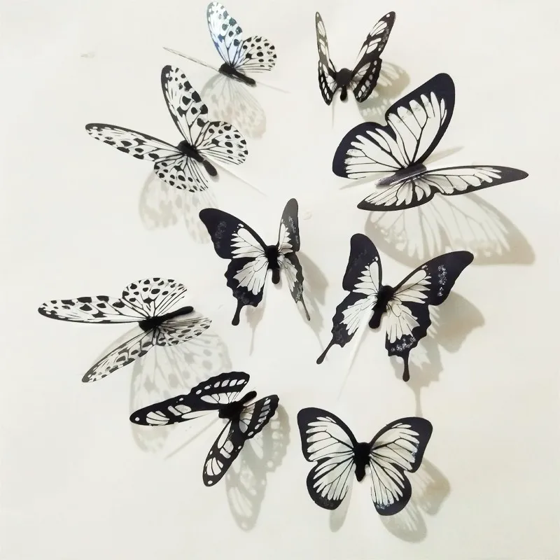 buy 18pcs Black White Crystal Butterfly Sticker Art Decal Home Decor Wall Mural Stickers DIY Decal Christmas Wedding Decoration Gift