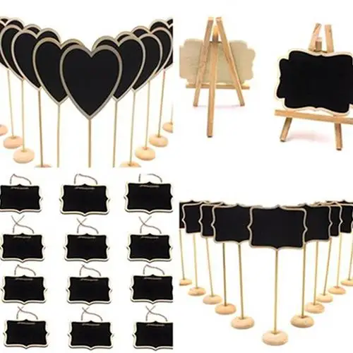 12 Pcs Mini Wooden Blackboard with Stand Clip Message Presentation Chalkboard Display Stand Cards Memo Labels Signs Price Table
