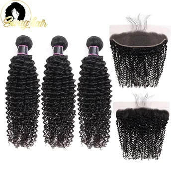

Swag Kinky Curly Bundle With Frontal Brazilian 13X4 Frontal With Bundles Human Curly Hair Weave Bundles Hair Extension For Woman