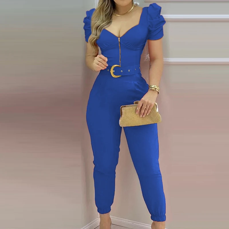 BaronHong Short Sleeve V Neck Casual Lunch Date Jumpsuit BaronHong Short Sleeve V Neck Casual Lunch Date Jumpsuit