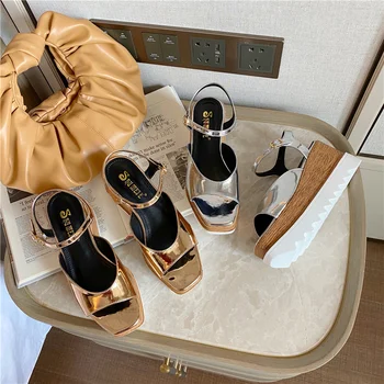 

2020 Wedges Sandals Women Platform Gladiator Shoes Summer Peep Toe Slides Casual Buckle Thick Bottom Shoes New Zapatos De Mujer