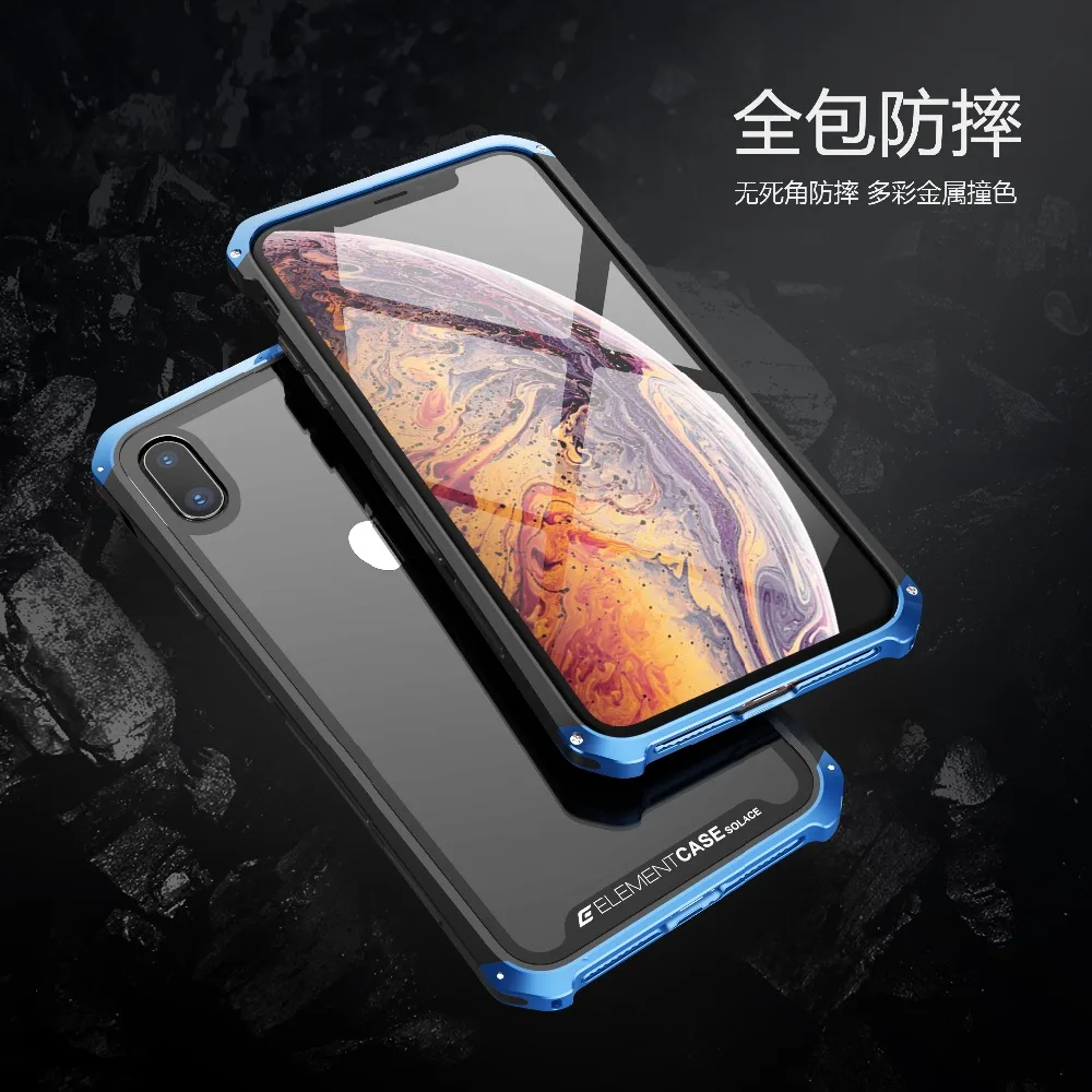 Для iphone XS чехол Роскошный элемент телефонные чехлы с дизайнерским алюминием и ПК чехол для iphone X XS max XR крышка+ закаленное стекло