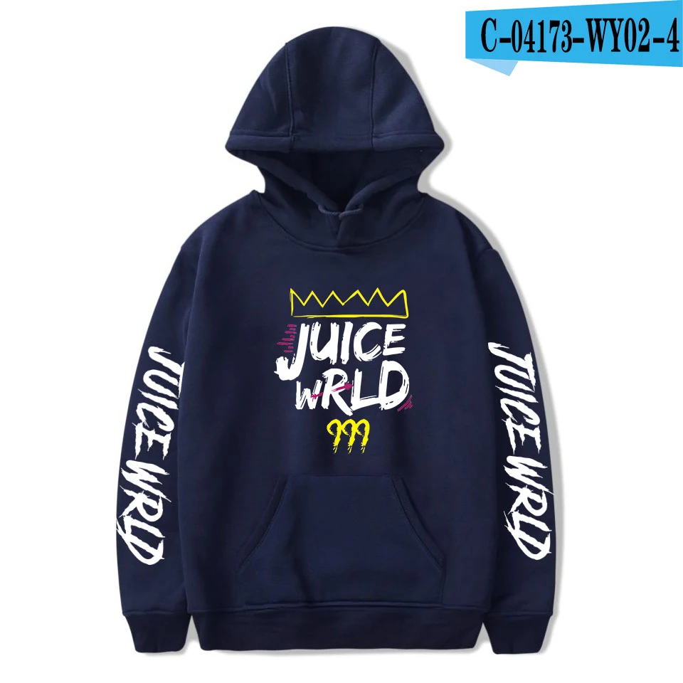 Новые толстовки с принтом Juice WRLD для мужчин и женщин, толстовки с капюшоном в стиле хип-хоп, модные повседневные худи Juice WRLD для мальчиков и девочек, белые пуловеры - Цвет: navy blue