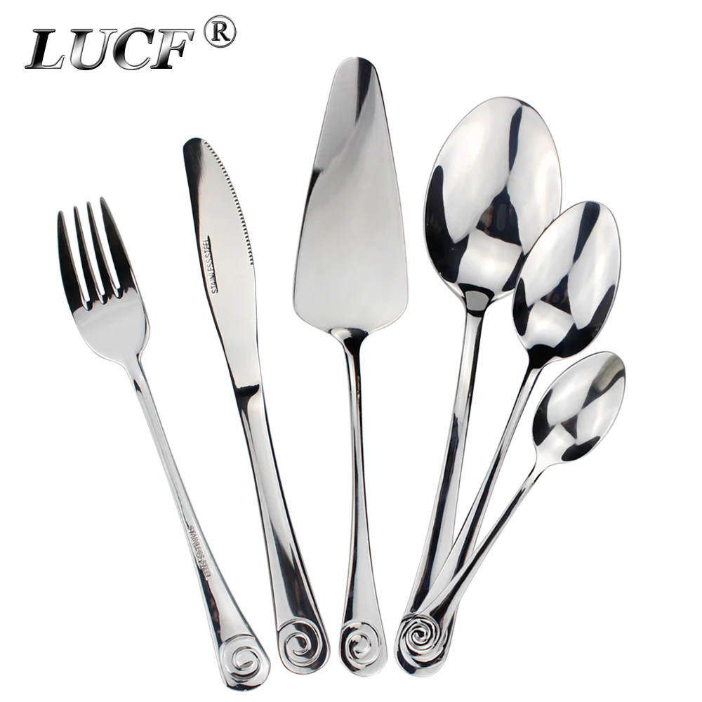 LUCF Stainless Steel Western Practical Dinnerware Cake Server 6pcs Separate Resonable Cutlery Mirror Polish for family
