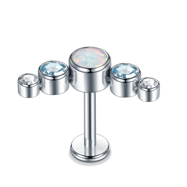 Steel Opal CZ Gem Lip Labret Stud Piercings Rook Tragus Ear Cartilage Helix Conch Earring Stud Piercings Sexy Jewelry 16G