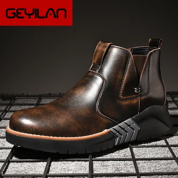 

Leather shoes men 2019 winter new men's snow boots, leisure warm boots, old men's shoes, and men's shoes