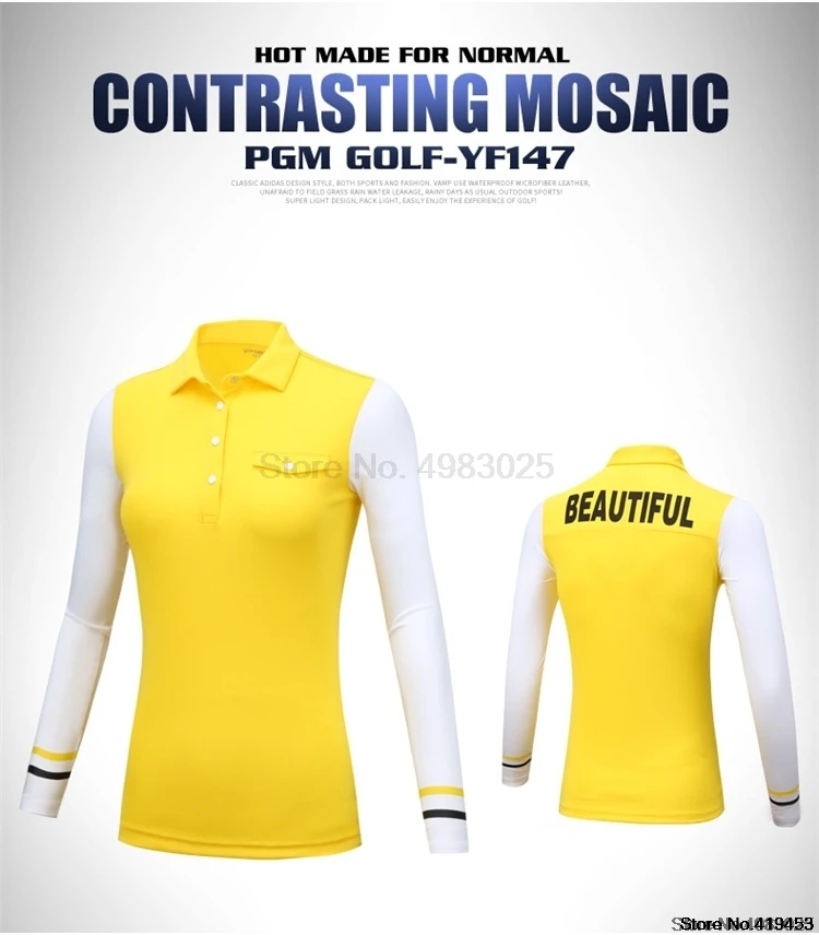 PGM, женские рубашки с длинным рукавом, женские дышащие топы для похудения, Лоскутная Солнцезащитная одежда для гольфа D0498