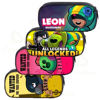 

MINI Bag POCO Leon Crow Pencil Bag Brawl Game Cartoon Heroes School Bag Figure Spike Shelly Birthday Gifts for Boys Girls Kids