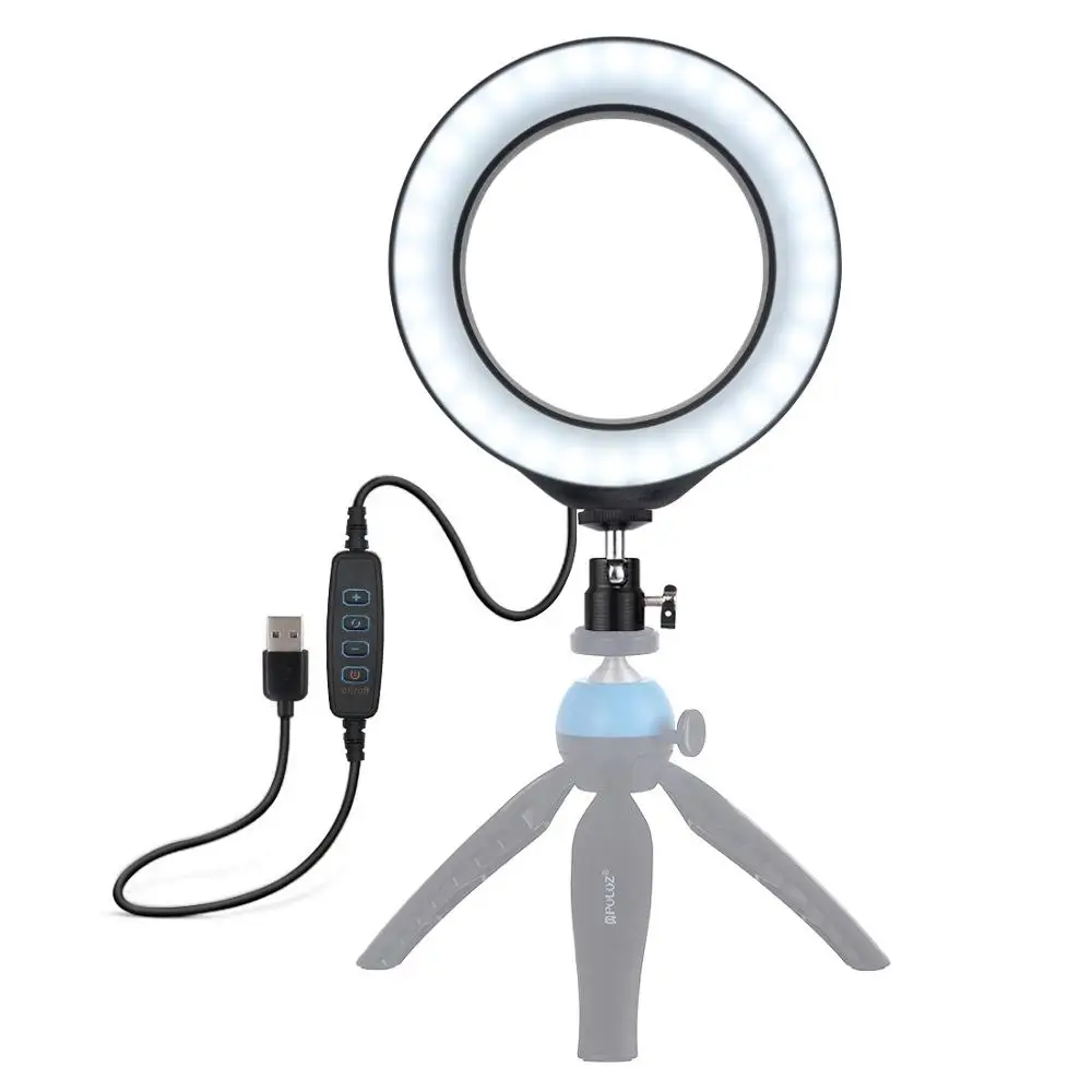 PULUZ 6.2 inch USB 3 Modes Dimmable LED Ring On-Camera Video Lights with Cold Shoe Tripod Ball Head