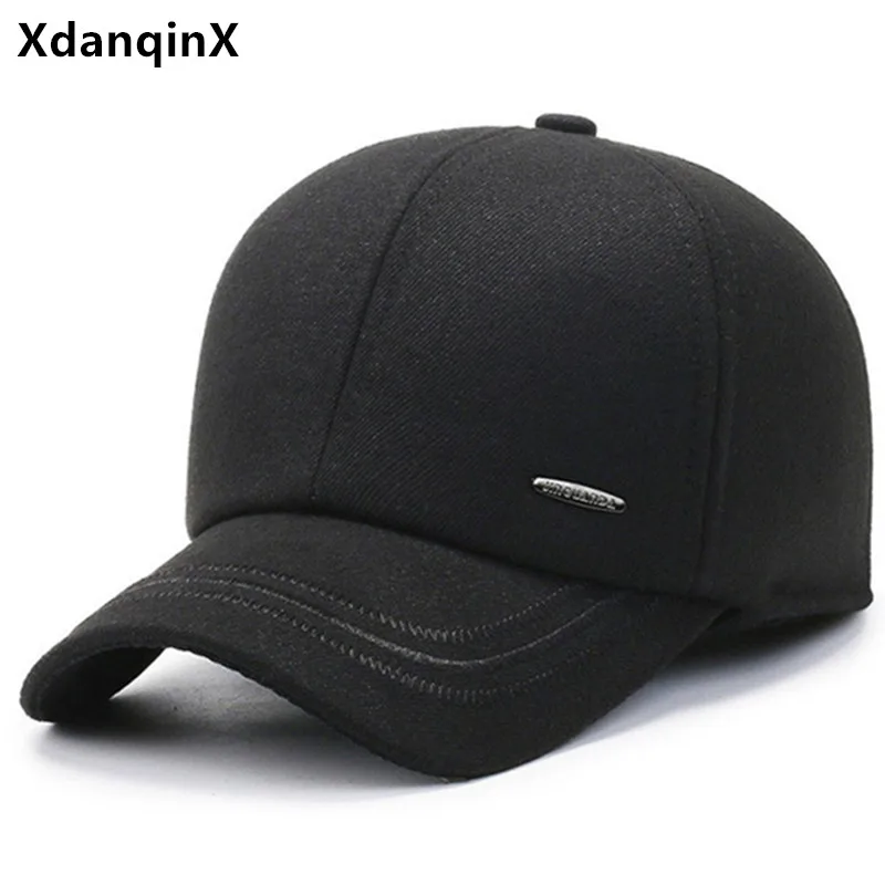 

Winter Middle-aged Men's Hat Thickening Warm Baseball Cap Cold Proof Thermal Earmuff Cap Adjustable Size Casual Black Sports Cap