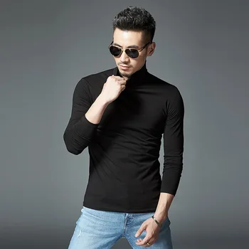 

Men Autumn Long Sleeve Turtleneck Slim Fit Bottoming T-shirt Male Solid Color Tees Shirts 7 Colors