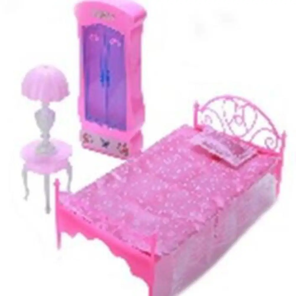  1:6 Simulate Bed Table Lamp Wardrobe Set Play House Toys