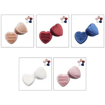 

Velvet Double Ring Box Heart Wedding Ceremony Ring Box with Detachable Lid