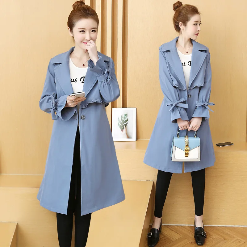 

2019 Spring Clothing Large Size Dress Fat Mm Western Style by Age Slimming Mid-length Trench Coat Cardigan Coat Fashion
