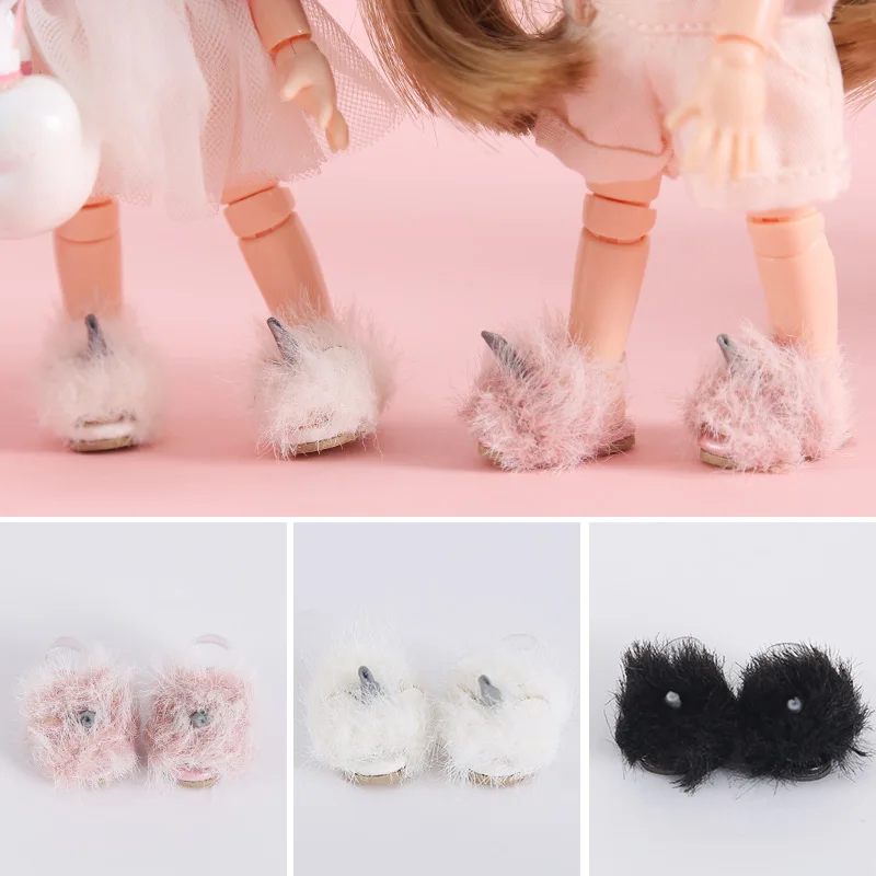 

M0064 children handmade toy 1/12 ob11 Doll blyth BJD/SD doll Accessories GSC cute Fur sneakers white pink black 1pair