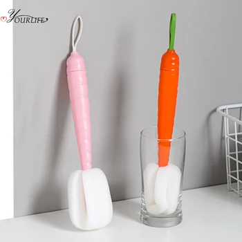 

OYOURLIFE Carrot Long Handle Sponge Bottle Cleaner Glass Cup Milk Bottle Teapot Decontamination Scrubber Kitchen Cleaning Tools