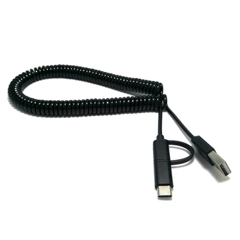 

100pcs/lot Metal shell USB3.1 type-c Micro USB 2-in-1 Spring retractable Cable for OnePlus ZUK Samsung,Free Shipping By DHL UPS