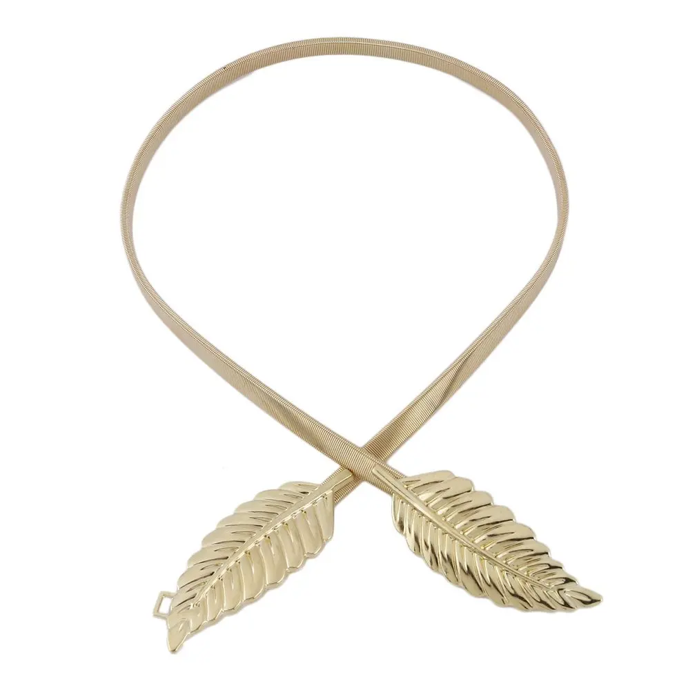 

Vintage Women Belt Leaf Shape Design Clasp Front Stretch Metal Waist Belt Skinny Elastic Belt Trendy Waistband Adjustable ACEHE
