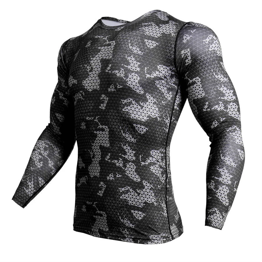Compression Shirt Sports Mens Running Tights Shirts Fitness Jerseys for Men Gym Bodybuilding Quick Drying Stretch Tops Camo Tees | Спорт и