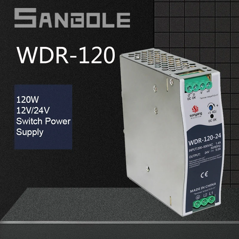 WDR 120W 12V 24V C креплением на рейке DIN Установка 380 в один Вход Руководство переключатель Питание AC/DC|Импульсный