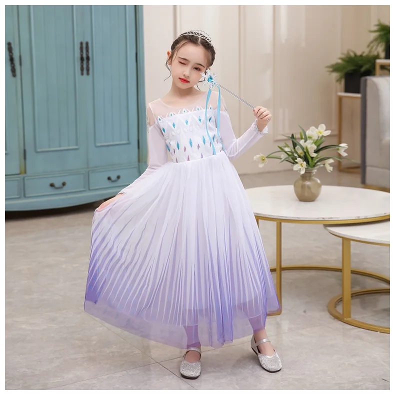 Snow Queen 2 Cosplay Elsa Anna Girls Dress Summer Casual Mesh Princess Dress Party Performance Costume 4-12 Years Kids Dresses