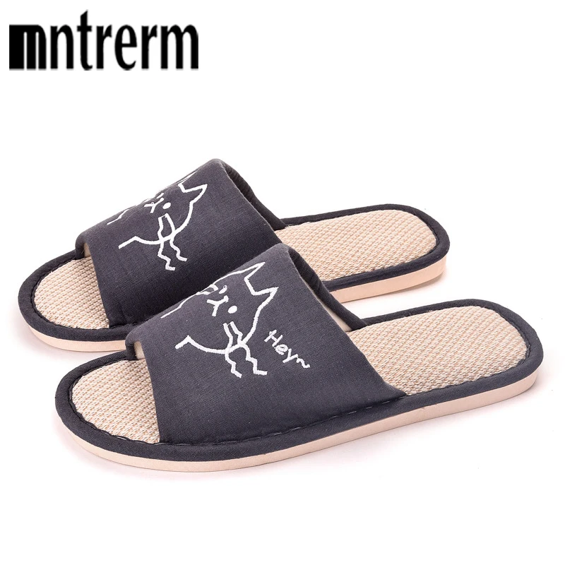 

Mn Spring and Autumn Women's Linen Slippers Couple Bedroom Breathable Non-slip Home Absorbent Sweat-absorbent Cute Funny Shoes