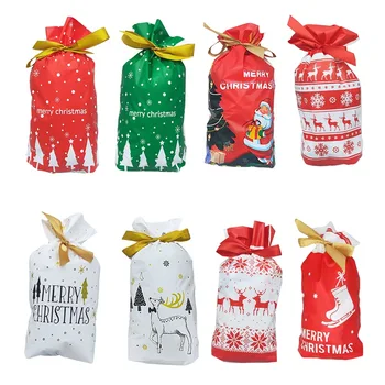 

50PCS Merry Christmas Gift Bags Santa Claus Xmas Tree Packing Bags Happy New Year 2020 Candy Bags Navidad Ribbon Package