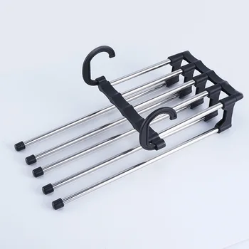 

5 In 1 Pant Rack Shelves Stainless Steel Clothes Hangers Multi-Functional Wardrobe Ties Towel Non-Slip Clothes Pant Magic Hanger