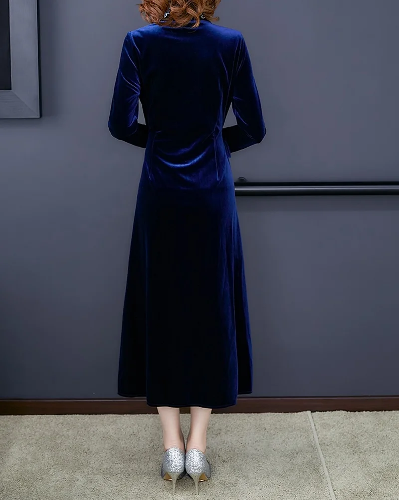 Велюровое вечернее платье, длинное, современное, китайское, Cheongsam Qipao, женское, вышивка, кисточки, длинный рукав, элегантное, китайское платье, TA2121