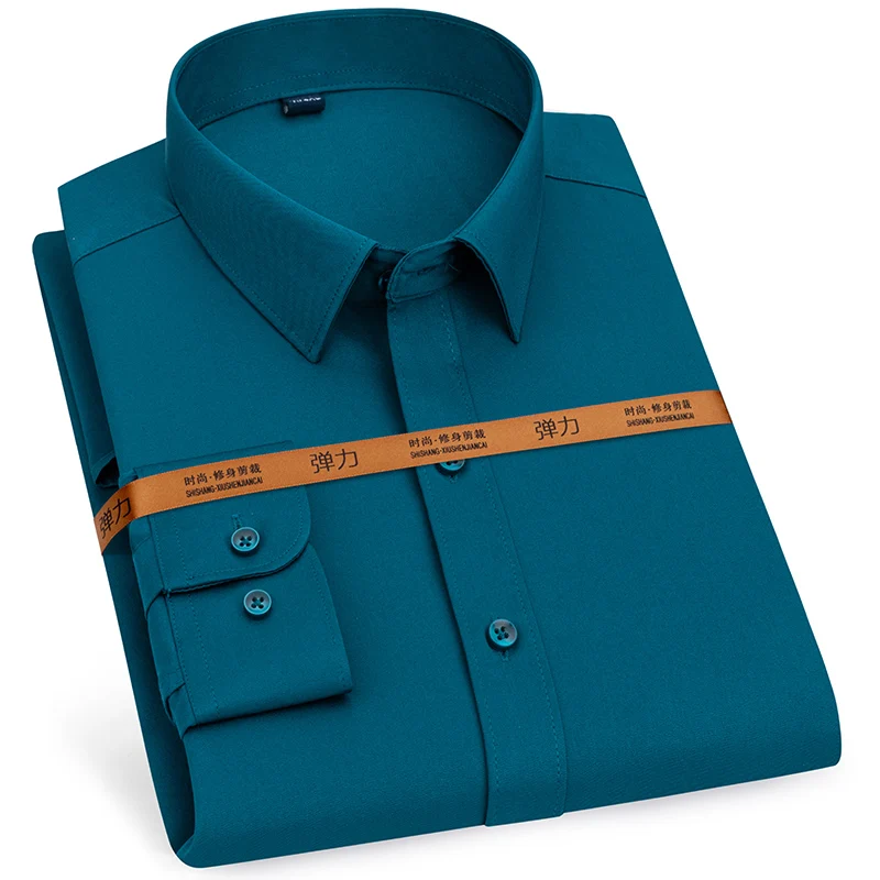 Men's Long Sleeve Solid Stretch Easy Care Shirt Formal Business Office/Working Wear Standard-fit Social Dress Shirts dress shirts